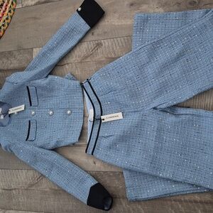 Commense Jacket Pants Set Tweed Pearl Button Contrast Cuff 2-PC Pantsuit S NWT